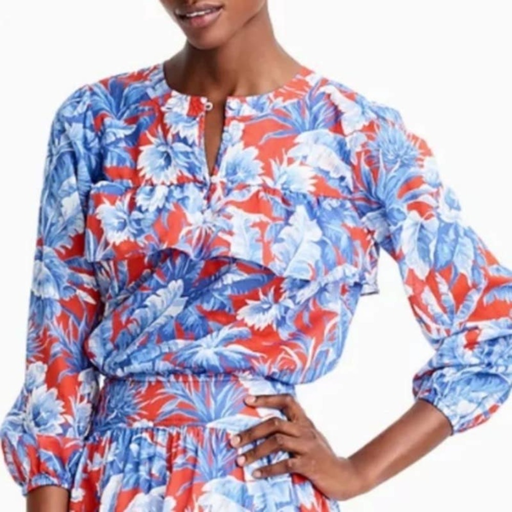 J Crew Long-Sleeve Floral Ruffle Ratti Rio Top